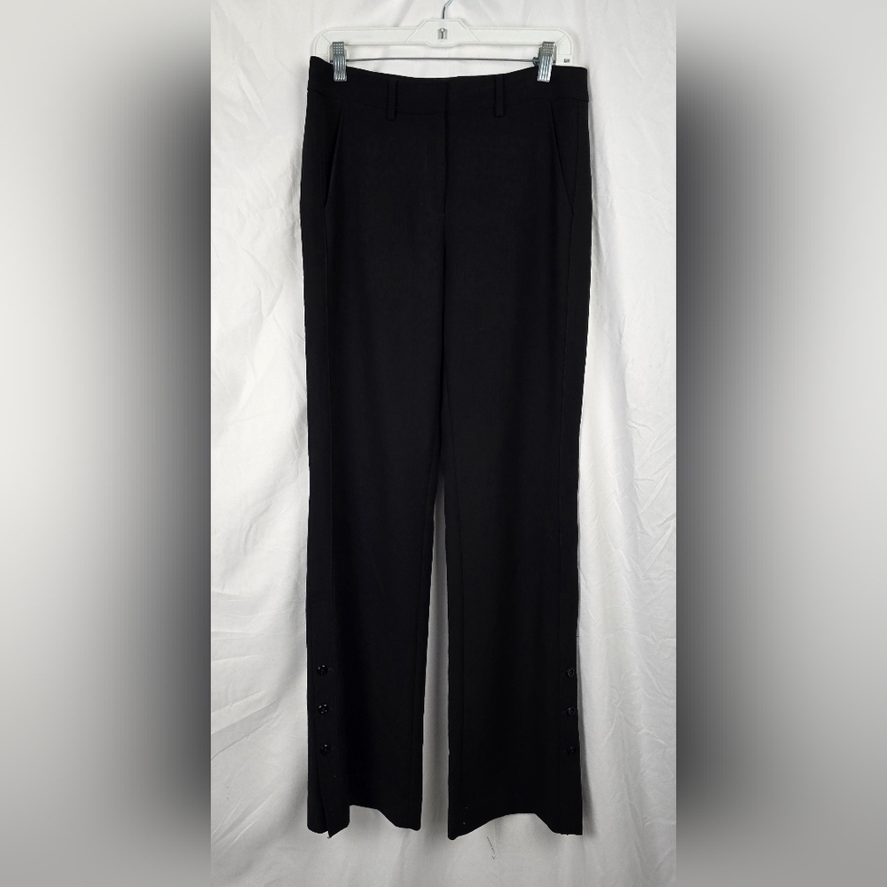 White House Black Market The Flare Button Hem Black Minimalist Pants sz 6